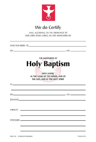 Baptism Certificate #110R: Pack of 25