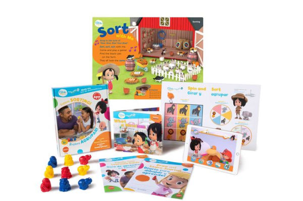 Cleo & Cuquin Family Fun! Sorting Math Kit and App: Spanish/English, bilingual education, preschool ages 3-5, Kindergarten readiness, learn sorting with stories, activities, games, drawing, video and AR