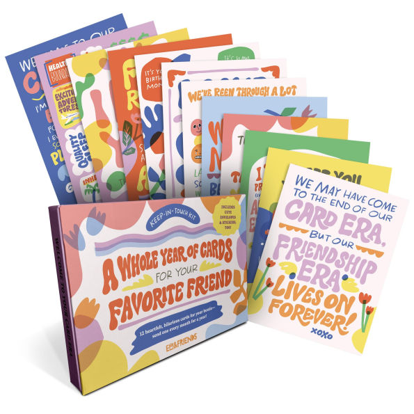 A Whole Year of Cards for Your Favorite Friend 12 Assorted Greeting Cards & Envelopes Stationery Kit with Stickers