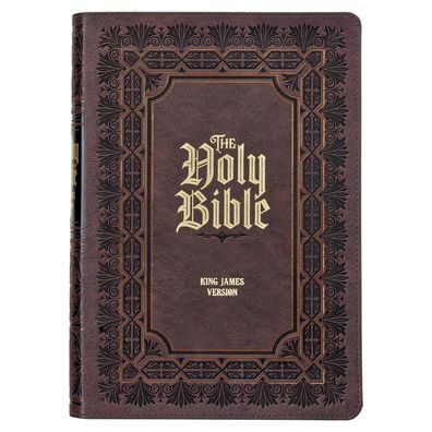 KJV Study Bible, Large Print King James Version Holy Bible, Thumb Tabs, Ribbons, Faux Leather Dark Brown Debossed