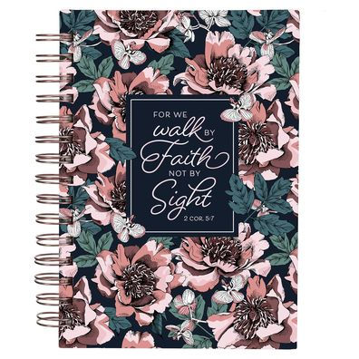 Christian Art Gifts Inspirational Spiral Journal Lined Notebook for Women Walk by Faith 2 Cor. 5:7 Navy Blue 192 Ruled Pages, Large Wire Bound Hardcover