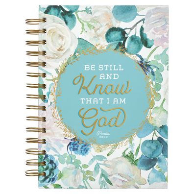 Christian Art Gifts Inspirational Spiral Journal Lined Notebook for Women Be Still and Know Ps. 46:10 Teal 192 Ruled Pages, Large Wire Bound Hardcover
