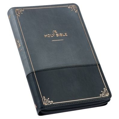 KJV Holy Bible Standard Size Faux Leather Red Letter Edition Thumb Index & Ribbon Marker, King James Version, Gray/Black, Zipper Closure