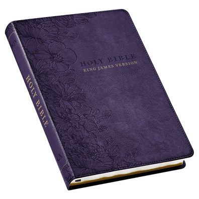 KJV Holy Bible, Thinline Large Print Faux Leather Red Letter Edition Thumb Index & Ribbon Marker, King James Version, Purple Floral