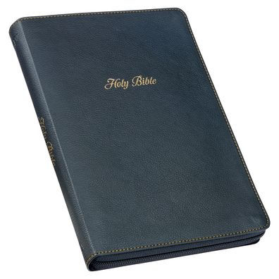 KJV Holy Bible, Thinline Large Print Faux Leather Red Letter Edition Thumb Index & Ribbon Marker, King James Version, Black, Zipper Closure