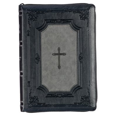 KJV Holy Bible, Super Giant Print Faux Leather Red Letter Edition - Thumb Index & Ribbon Marker, King James Version, Gray/Black