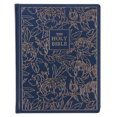 KJV Holy Bible, Large Print Note-Taking Bible, Faux Leather Hardcover - King James Version, Navy W/Gold Floral