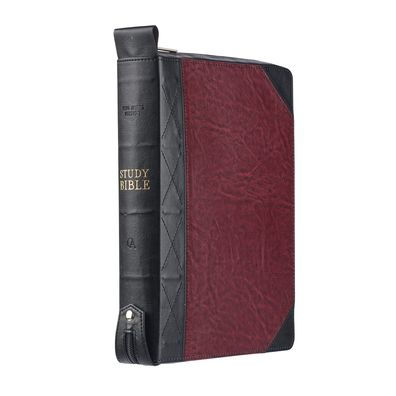 KJV Study Bible, Standard Print Faux Leather - Thumb Index, King James Version Holy Bible, Burgundy/Black, Zipper Closure