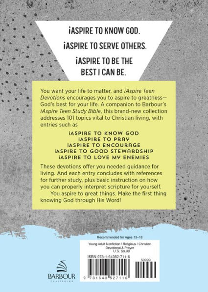 iAspire Teen Devotions: to know God. serve others. be the best I can be.