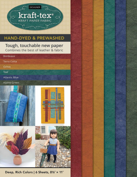 kraft-tex Designer Sampler 6 Deep, Rich Colors Hand-Dyed & Prewashed: Kraft Paper Fabric, 6 Sheets 8.5" x 11''