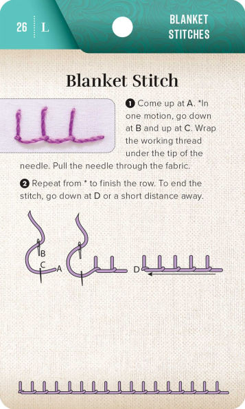 On-the-Go Embroidery Cards Set 1: 60 Stitches for Left & Right Handers, 3 Thread Organizers, 3 Take-Along Rings