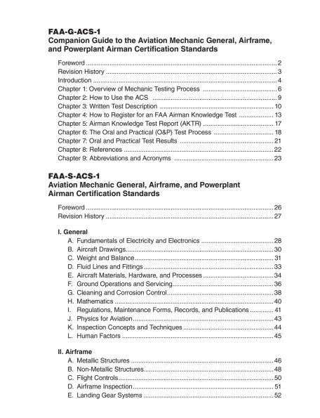 Airman Certification Standards: Aviation Mechanic General, Airframe, and Powerplant (2025): FAA-S-ACS-1 and FAA-G-ACS-1