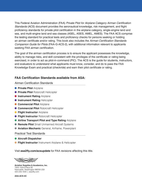 Airman Certification Standards: Private Pilot - Airplane (2025): FAA-S-ACS-6C