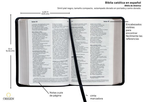 Biblia Católica en español. Símil piel negro, tamaño compacto / Catholic Bible. Spanish-Language, Leathersoft, Black, Compact