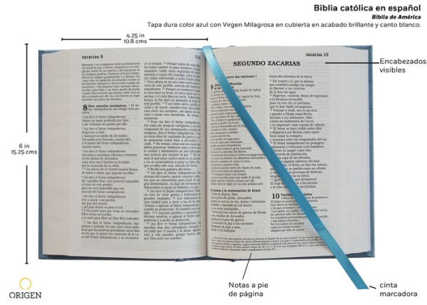 Biblia Católica en español. Tapa dura azul, con Virgen Milagrosa en cubierta / Catholic Bible. Spanish-Language, Hardcover, Blue, Compact