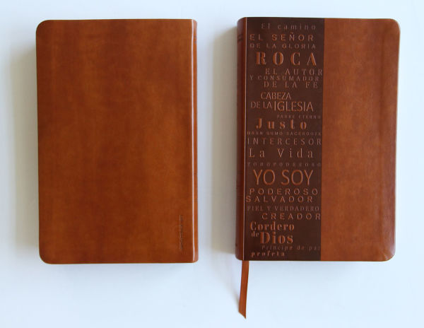 Biblia RVR60 letra grande tamaño manual, simil piel canela con nombres de Dios / Spanish Bible RVR60 Handy Size Large Print Leather soft Brown with Names of Go