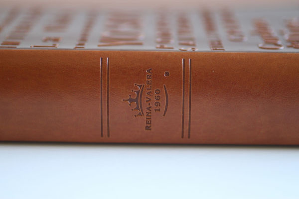 Biblia RVR60 letra grande tamaño manual, simil piel canela con nombres de Dios / Spanish Bible RVR60 Handy Size Large Print Leather soft Brown with Names of Go