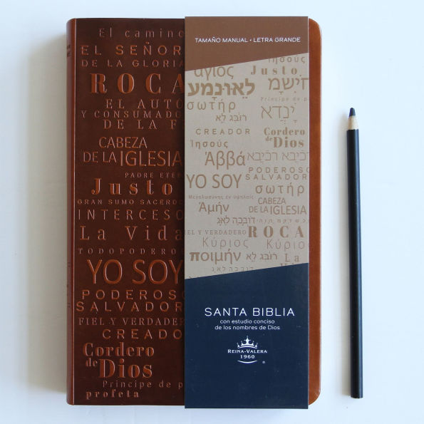 Biblia RVR60 letra grande tamaño manual, simil piel canela con nombres de Dios / Spanish Bible RVR60 Handy Size Large Print Leather soft Brown with Names of Go