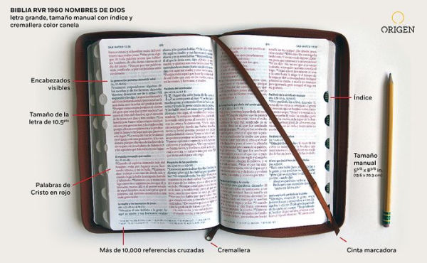 Biblia RVR 1960 letra grande tamaño manual cremallera e índice canela nombres de Dios / Spanish Bible RV60 Handy Size Large Print Brown Names of God Index Z