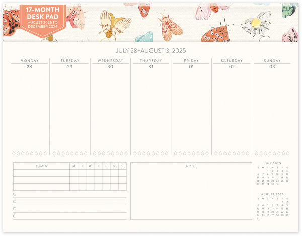2025-2026 Nocturnal Flutters Weekly Desk Calendar 17m Exclusive