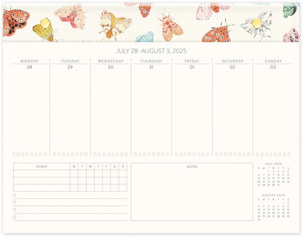 2025-2026 Nocturnal Flutters Weekly Desk Calendar 17m Exclusive