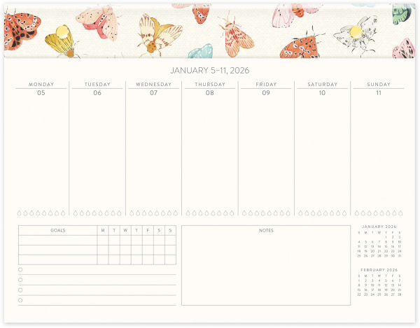 2025-2026 Nocturnal Flutters Weekly Desk Calendar 17m Exclusive
