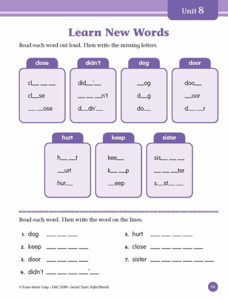 Smart Start: Sight Words & High-Frequency Words, Grade 1 Workbook