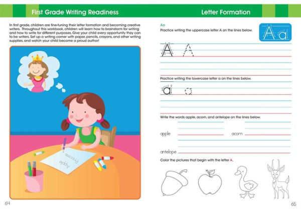 Ready to Learn: First Grade Workbook: Fractions, Measurement, Telling Time, Descriptive Writing, Sight Words, and More!