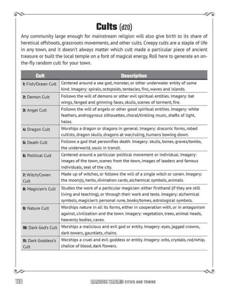 Random Tables: Cities and Towns: The Game Master's Companion for Developing Inns, Shops, Taverns, Settlements, and More