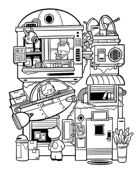 Pixel Cats: Fun and Relaxing Coloring Pages with Adorable Cats and Cute Cityscapes