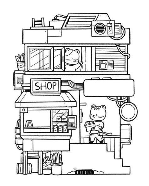 Pixel Cats: Fun and Relaxing Coloring Pages with Adorable Cats and Cute Cityscapes