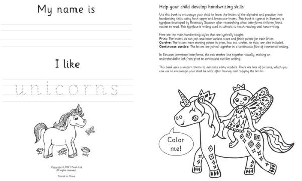 Trace & Learn Handwriting Practice: Unicorn