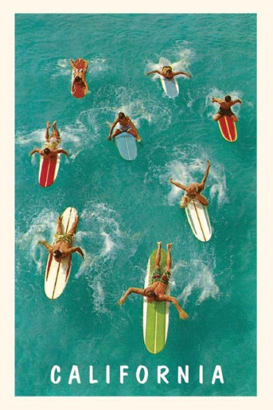 The Vintage Journal Aerial View of Surfers with Colorful Boards, California