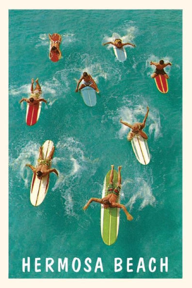 Vintage Journal Surfers Paddling, Hermosa Beach, California