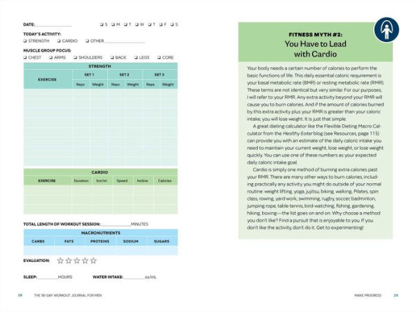 The 90-Day Workout Journal for Men: Daily Motivation to Track Your Food & Exercise Goals