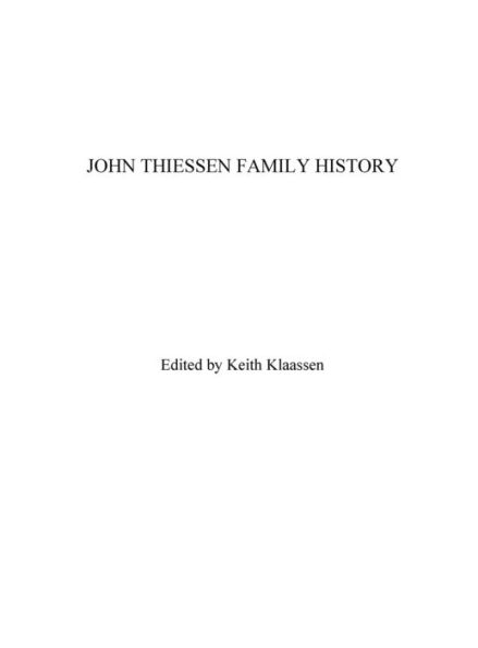 John Thiessen Family History