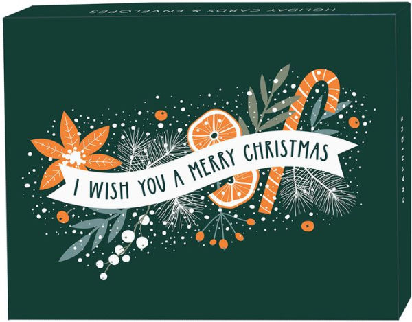 I Wish You a Merry Christmas Orange Detail Holiday Boxed Cards