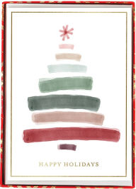 Title: Watercolor Color Stripe Tree Holiday Boxed Cards