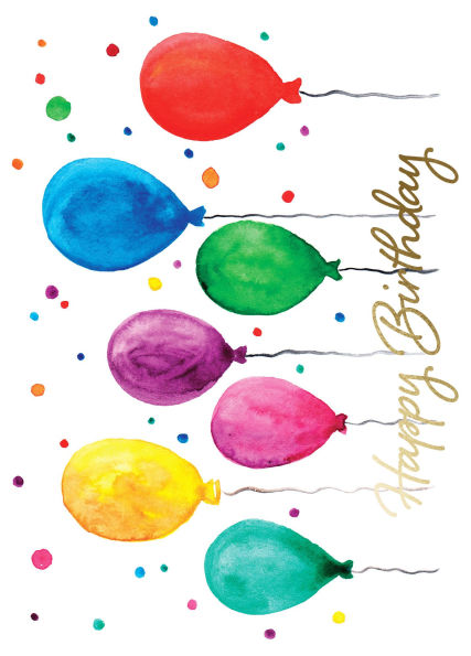Birthday Greeting Card Rainbow Balloons and Confetti