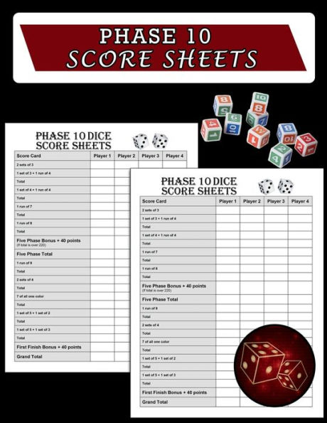 Phase 10 Score Sheets: Phase Ten Dice Game Record Keeper Book, Phase 10 Dice Game