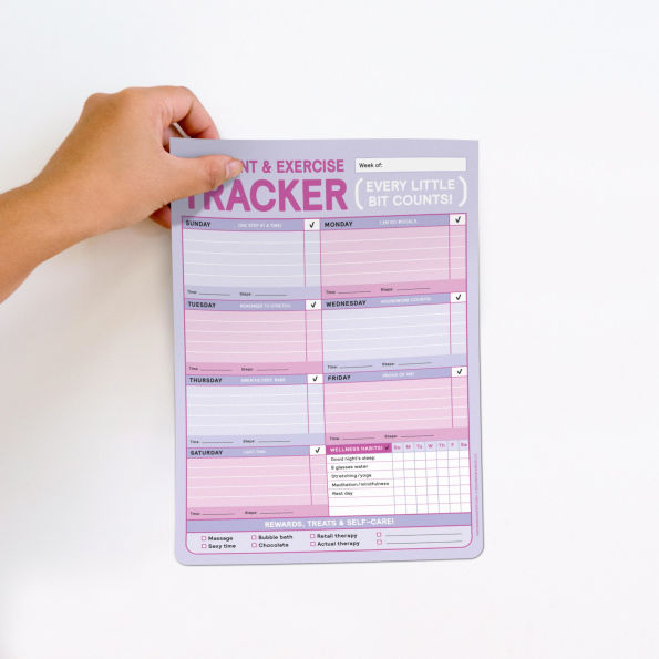 Movement & Exercise Tracker Big & Sticky Notepad - Sticky Fitness Tracker Pad (40 Sheets, 9.75 x 7-inches)