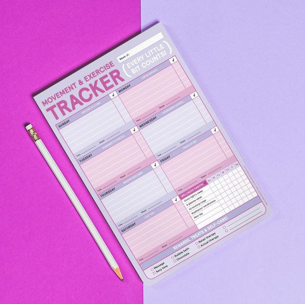 Movement & Exercise Tracker Big & Sticky Notepad - Sticky Fitness Tracker Pad (40 Sheets, 9.75 x 7-inches)