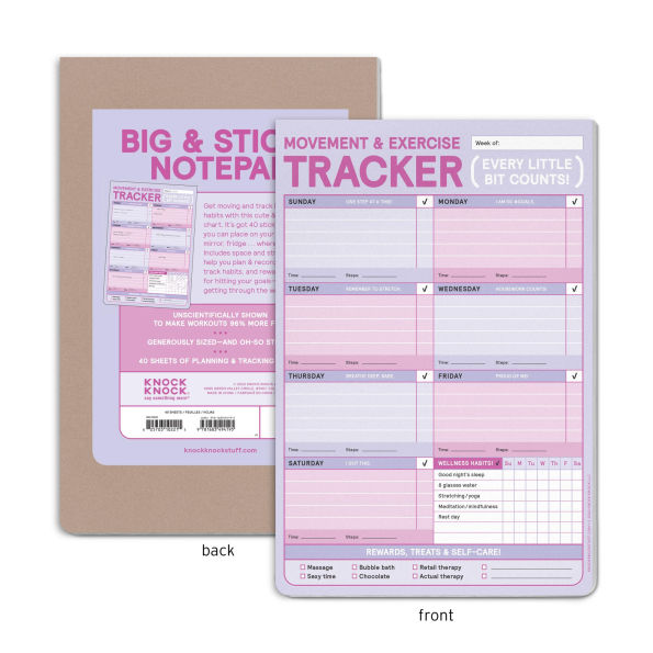 Movement & Exercise Tracker Big & Sticky Notepad - Sticky Fitness Tracker Pad (40 Sheets, 9.75 x 7-inches)
