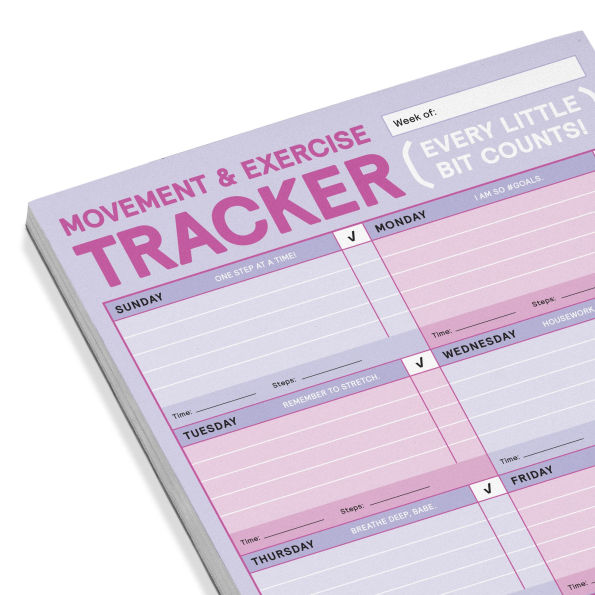 Movement & Exercise Tracker Big & Sticky Notepad - Sticky Fitness Tracker Pad (40 Sheets, 9.75 x 7-inches)