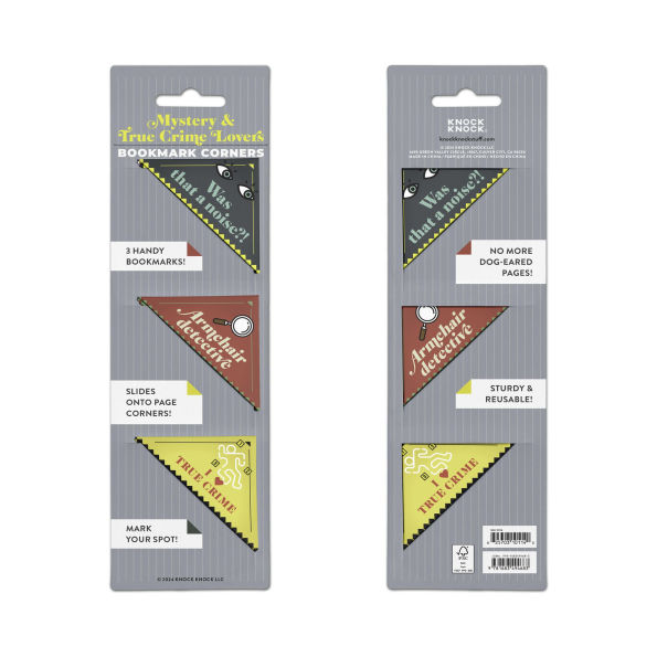 Mystery & True Crime Lovers Bookmark Corners, Set of 3 Unique Cardstock Bookmarks
