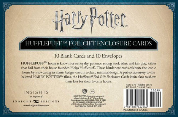Harry Potter: Hufflepuff Crest Foil Gift Enclosure Cards (Set of 10)