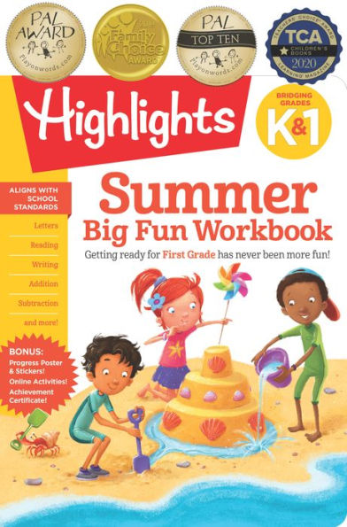 Summer Big Fun Workbook Bridging Grades K & 1: Ready for First Grade at Home, First Grade Summer Workbook with Letters, Reading, Writing, Addition, Subtraction and More