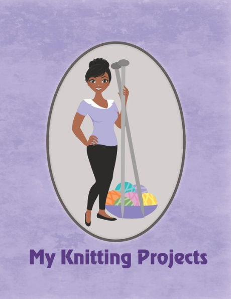 My Knitting Projects: Modern Knitting Woman With Dark Brown Skin Tone on a Purple Background, Glossy Finish