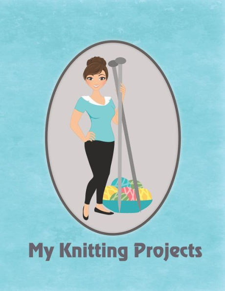 My Knitting Projects: Modern Knitting Woman With Brunette Hair on a Blue Background, Glossy Finish