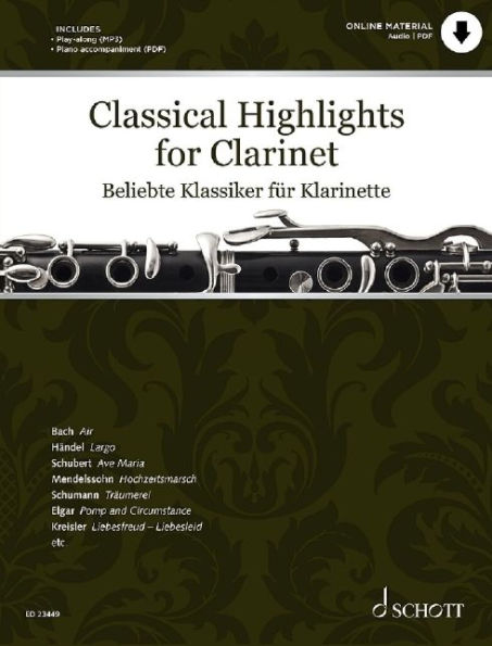 Classical Highlights for Clarinet arranged for Clarinet and Piano (via PDF download)
